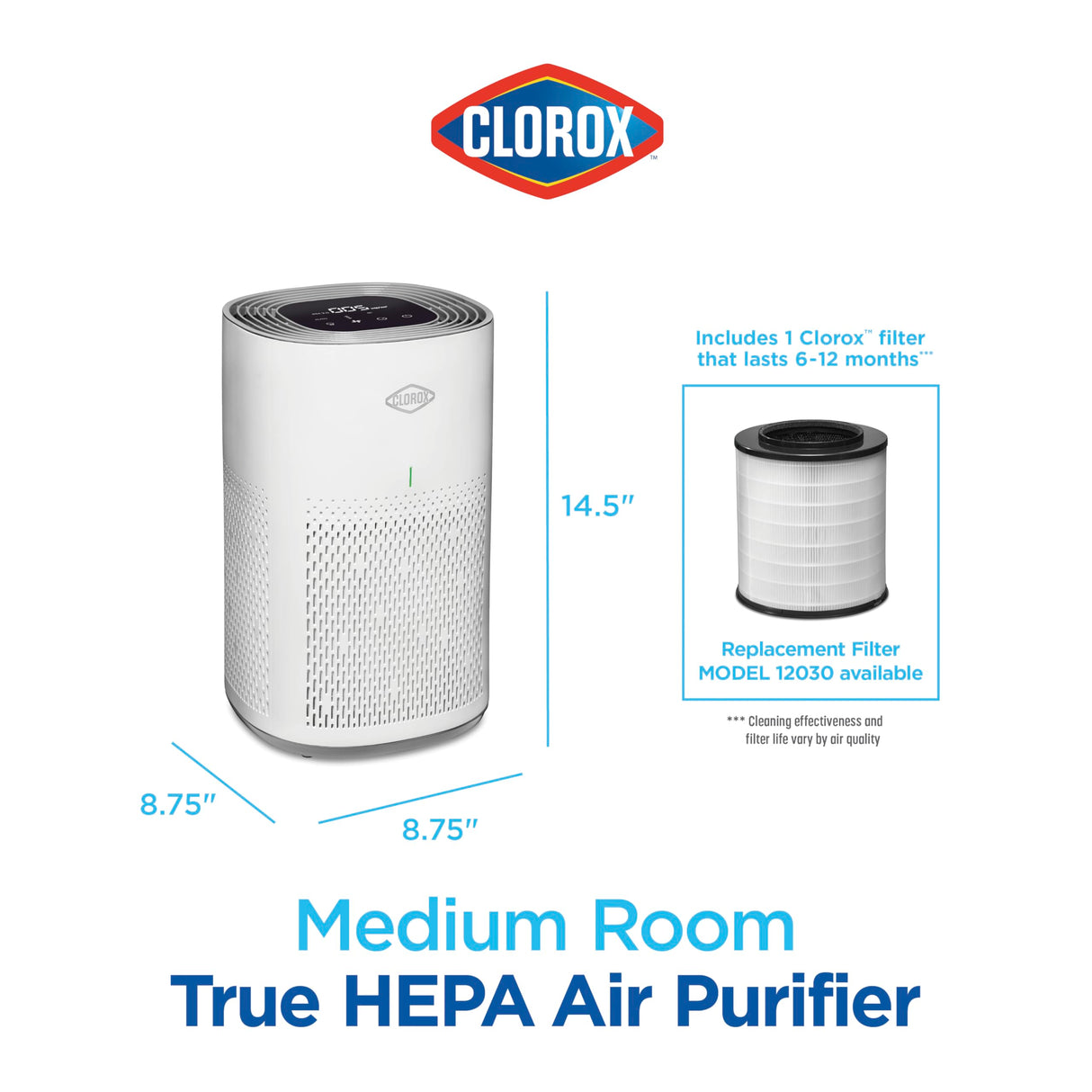 Clorox Air Purifiers for Home, True HEPA Filter, Medium Rooms Up to 1,000 Sq Ft, Removes 99.9% of Mold, Viruses, Wildfire Smoke, Allergens, Pet Allergies, Dust, AUTO Mode, Whisper Quiet Clorox Home Appliances