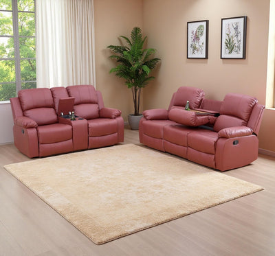 Caberryne 2 Pieces Leather Recliner Sofa Set,Recliner Sofa and Loveseat Sets for Living Room Furniture,Red Reclining Couch with 4 Recliners for Living Room/Office/Theater Seating(Sofa Set 2 Pieces)