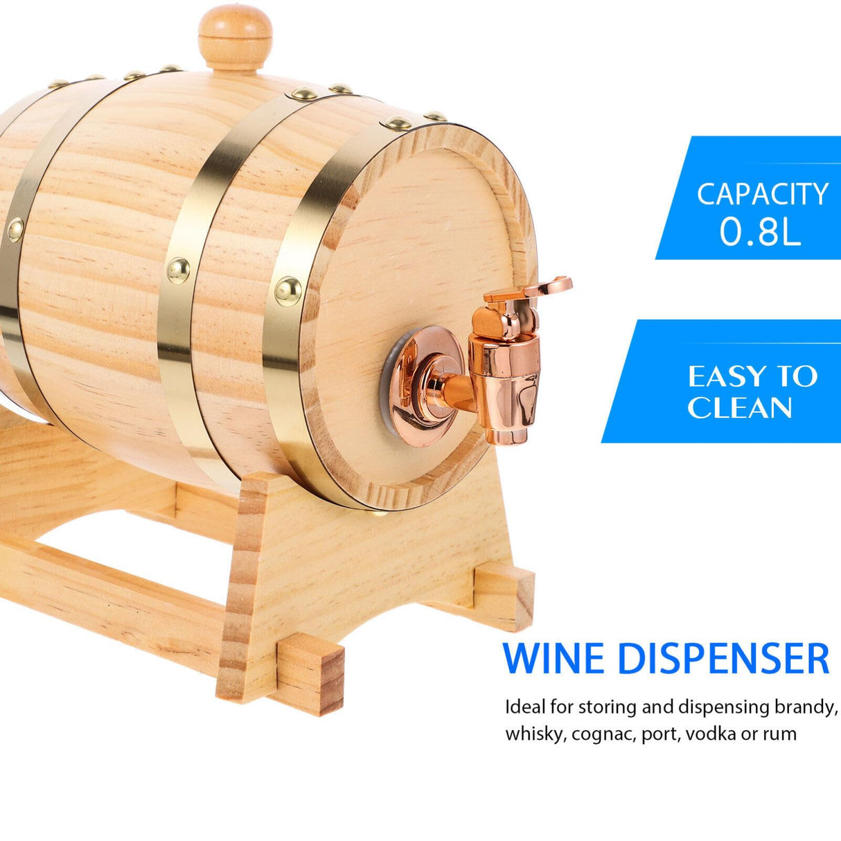 DEARMAMY 1 Set Oak Aging Barrel with Wood Stand, Mini Whiskey Barrel Wine Bucket with Spigot for Home Beer Liquors Distiller Brewer 0.8 L DEARMAMY