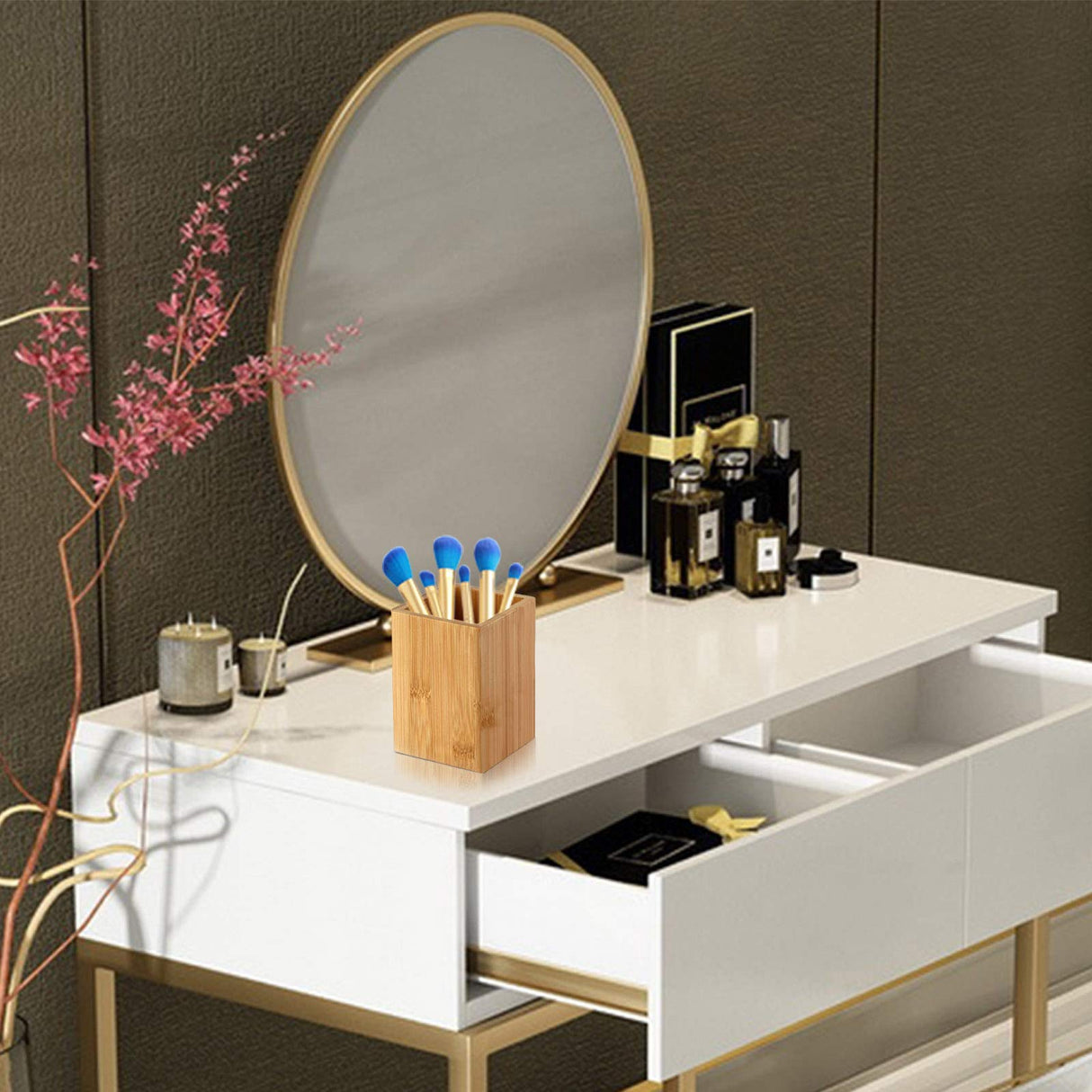 Pen Cup Holder,2 Pack Bamboo Wood Desk Pencil Holder Stand Multi Purpose Use Pencil Cup Pot Desk Accessories,Desktop Organizer Pencil Holder Ideal Gift for Office Home Cerpourt