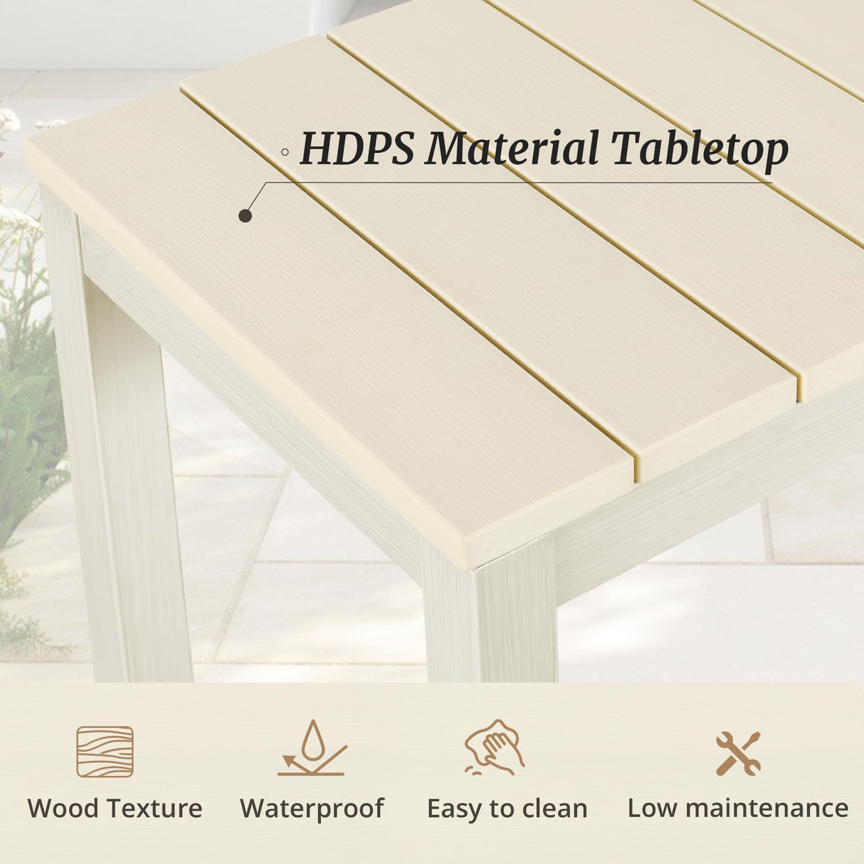 Cozyman Outdoor Bar Table, 45" Patio Bar Height Counter Table, Weather Resistant, Waterproof HDPS Slatted Top Console Table for Hot Tub, Balcony, Yard, Indoor or Outdoor Use, Sand Cozyman