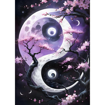 QINRUBB DIY Tai Chi Diamond Art Kit for Adults Beginners, Full Drill Yin Yang Diamond Painting Kits, 5D Cherry Blossom Painting by Numbers DIY Sun and Moon Craft Kits for Home Wall Decor 12x16 inch