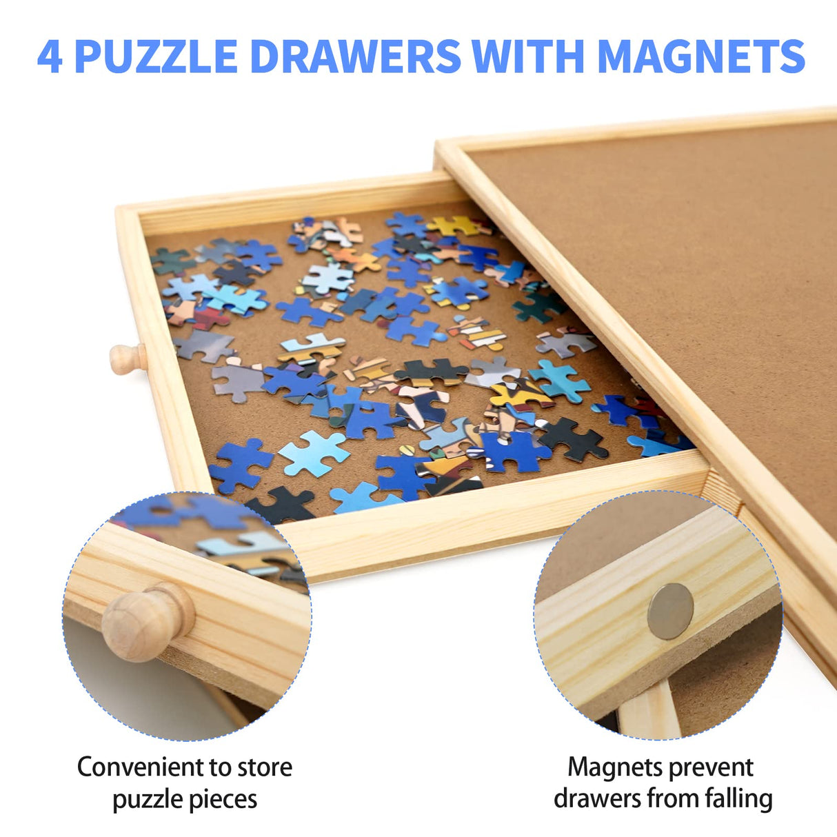 WOOD CITY Puzzle Board, 1000 Piece Wooden Jigsaw Puzzle Board with Drawers, 30” x 22” Portable Puzzle Table with Covers and Lazy Susan, Rotating Jigsaw Puzzle Table for Kids and Adults WOOD CITY