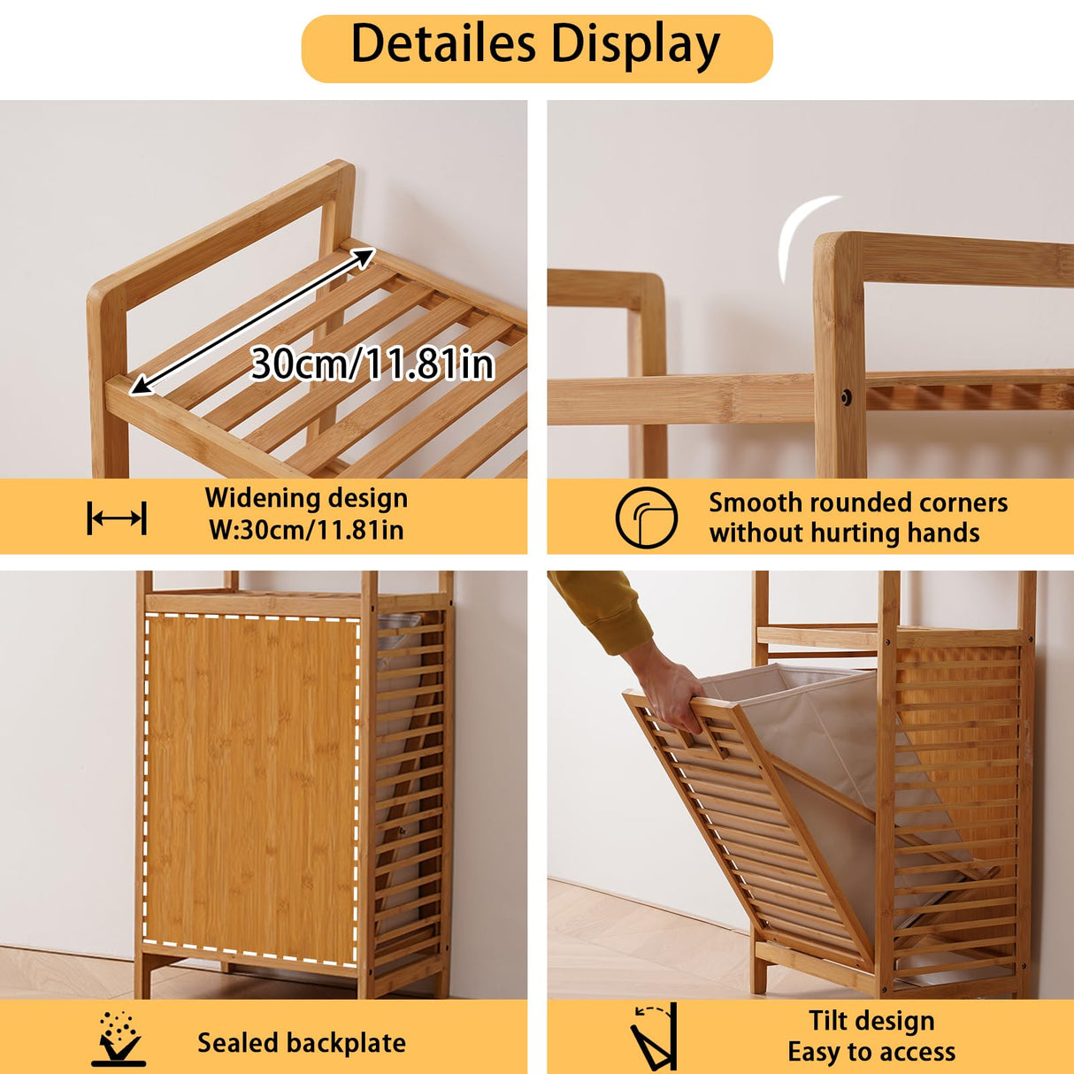 Baveke Laundry Hamper with 2-Tier Shelves & Tilt Out Basket, Laundry Baskets Organizer Hampers Bathroom Storage Shelf for Laundry Room, Bathroom, Nursery, Bedroom (Small - 15.75 in) Baveke