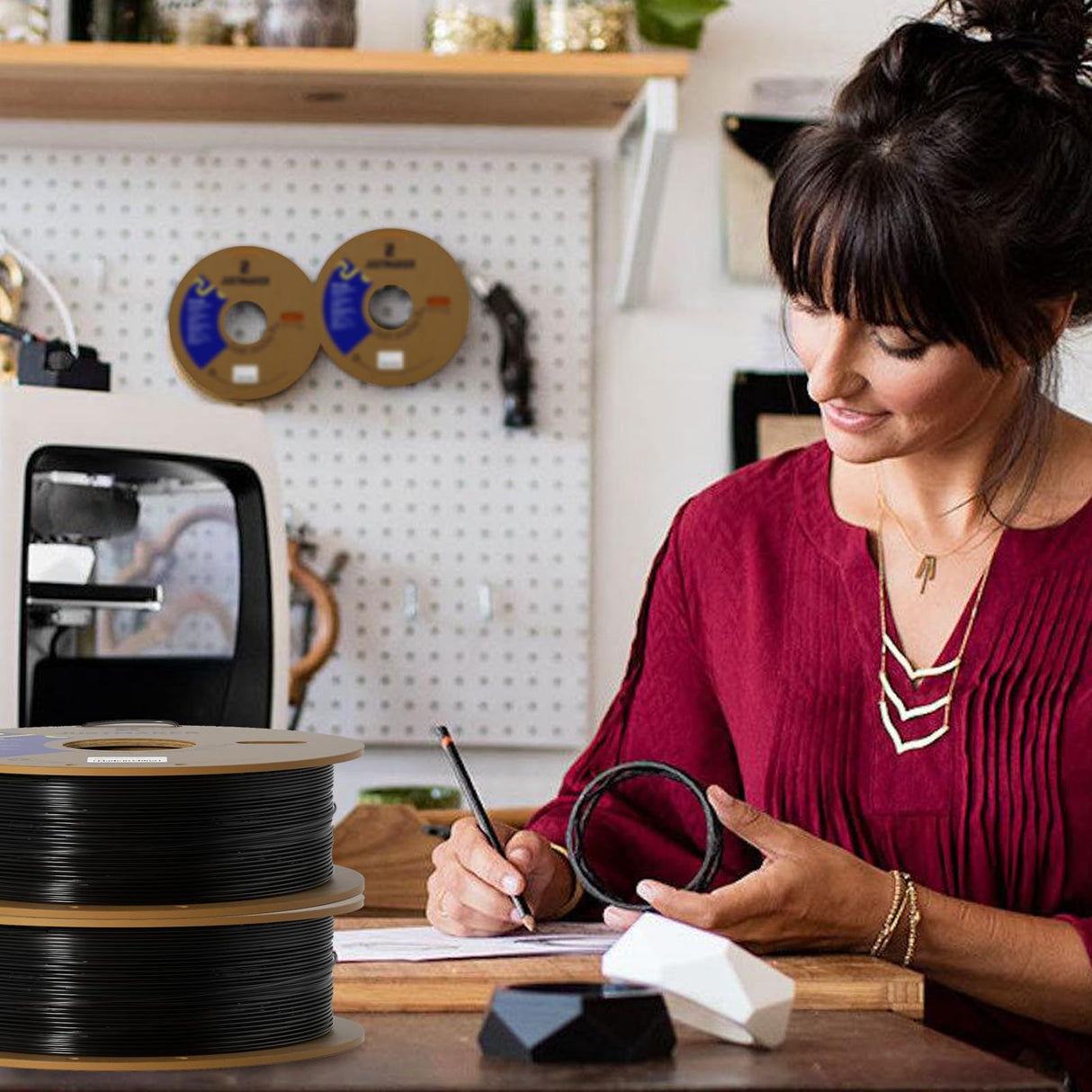 JUSTMAKER TPU 95A 3D Printer Filament, Suitable Resilience, Upgrade Cardboard Spool, 1kg, Dimensional Accuracy +/-0.05mm, 1.75mm, Black JUSTMAKER