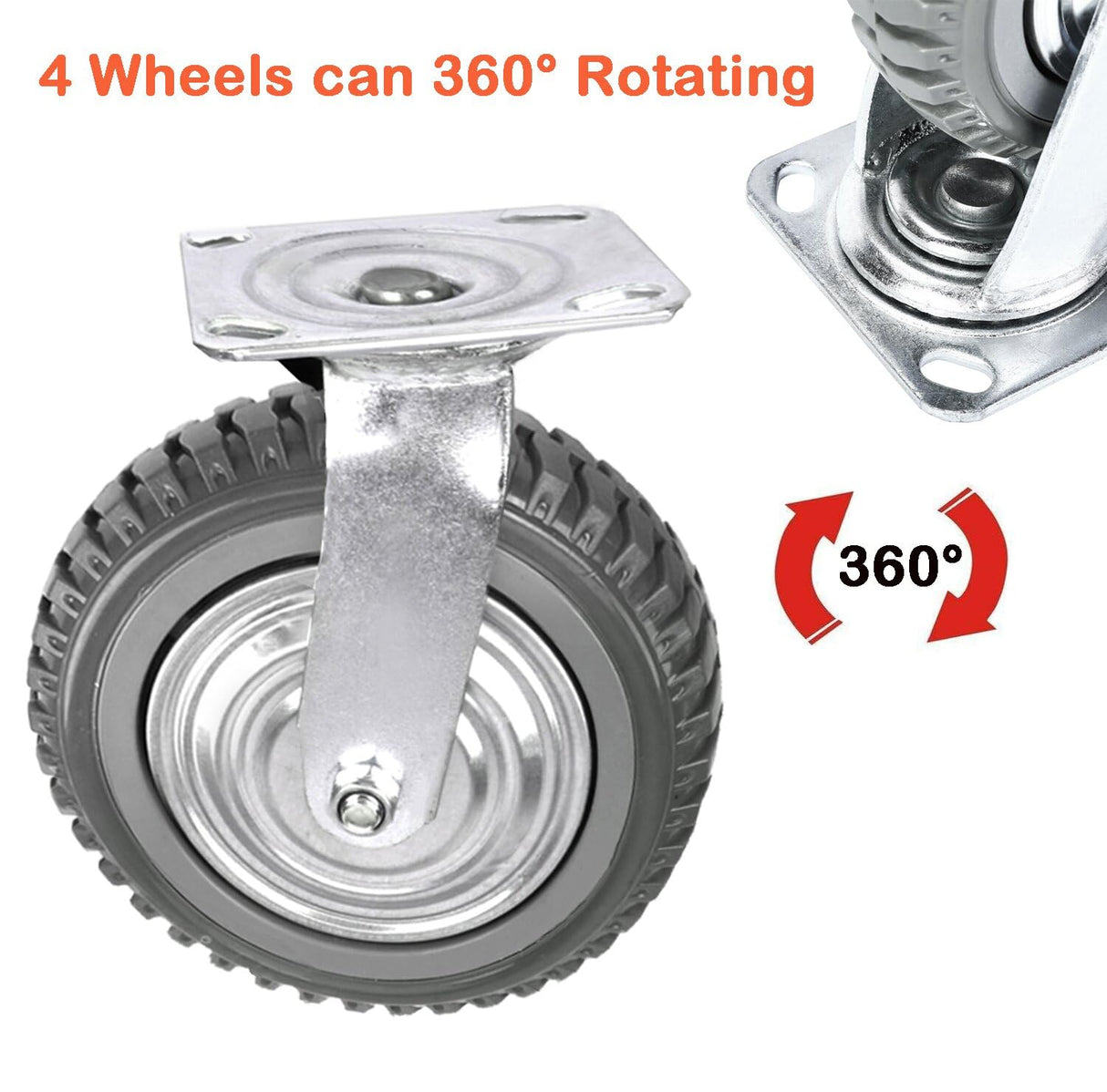 uyoyous 6'' Caster Wheels Heavy Duty 4 Pack Cart Swivel Wheels Load 1760 lbs Silent Ball Bearing Solid Wheel with 360° Rotation Top Plate (2 with Brakes& 2 Without) uyoyous