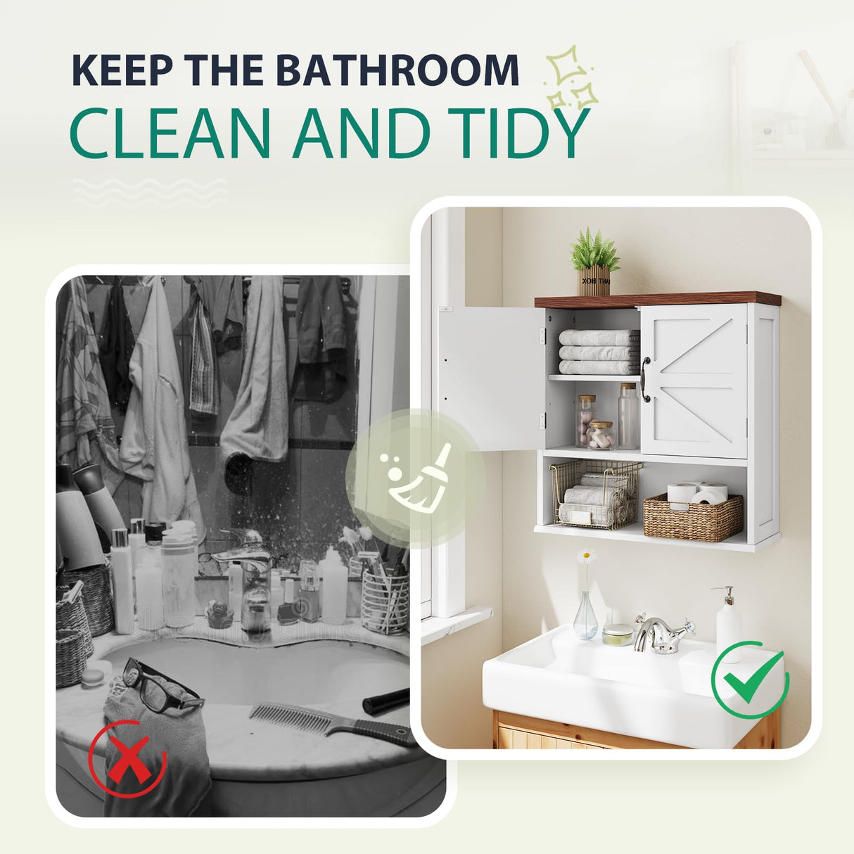 Smuxee Farmhouse Bathroom Cabinet Wall Mounted, Bathroom Medicine Cabinet with Adjustable Shelf, Bathroom Cabinet for Bathroom, Living Room, Laundry Room Smuxee