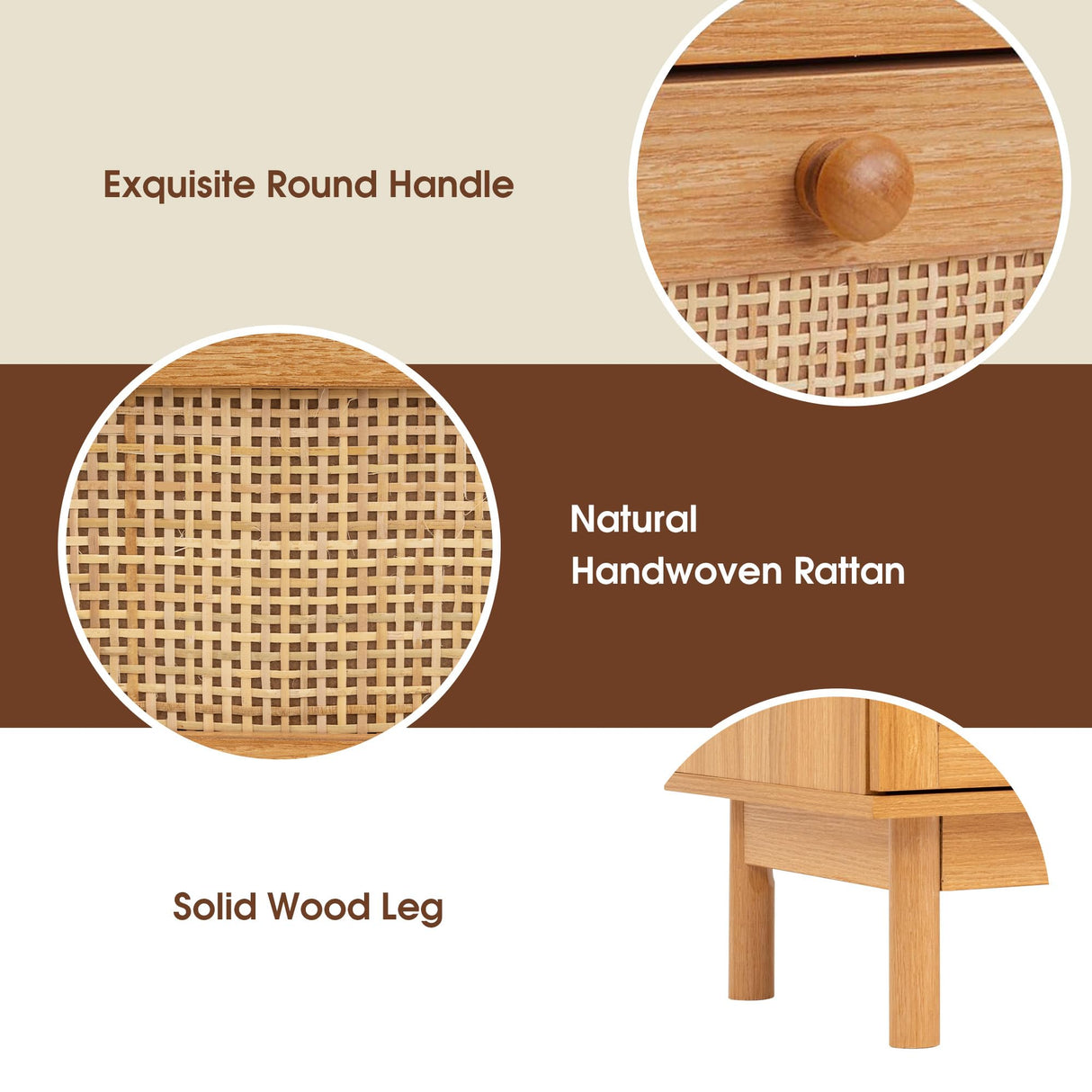 EazeHome 6 Drawer Rattan Dresser for Bedroom, 48” Wide Chest of Drawers, Natural Wooden Handmade Woven Dresser, Boho Storage Organizer for Closet, Living Room and Entryway EazeHome