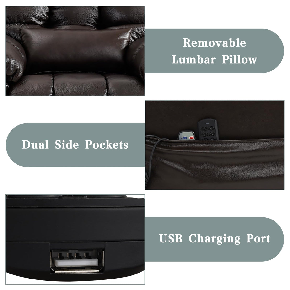 Power Lift Recliner Chair for Elderly, Triple Motor Zero Gravity, Infinite Position, Genuine Leather, Preset Mode Massage&Heating by Remote Control, Lumbar Pillow, USB Port, Side Pockets (Brown) RESTREAL