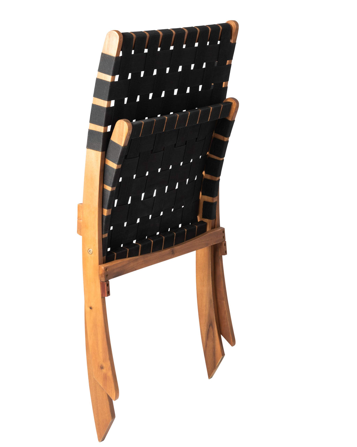 Patio Sense 62774 Sava Indoor Outdoor Folding Chair Low Slung Portable Seating Solid Acacia Wood Woven Seat & Back Indoors Porch Lawn Garden Fishing Sporting - Black Webbing Patio Sense