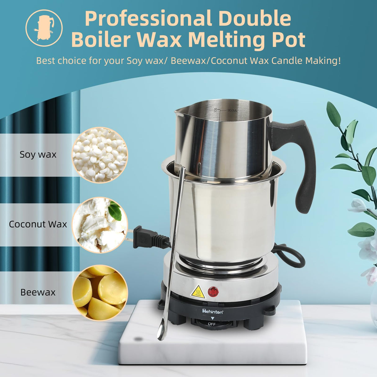 Hehinton Complete Candle Making Kits, Professional Double Boiler Wax Melting Pot, Wax Melter for Beginners, DIY Kits with Hot Plate, 2Lbs Soywax, Thermometer, Dye, 8 Candle Jars Hehinton