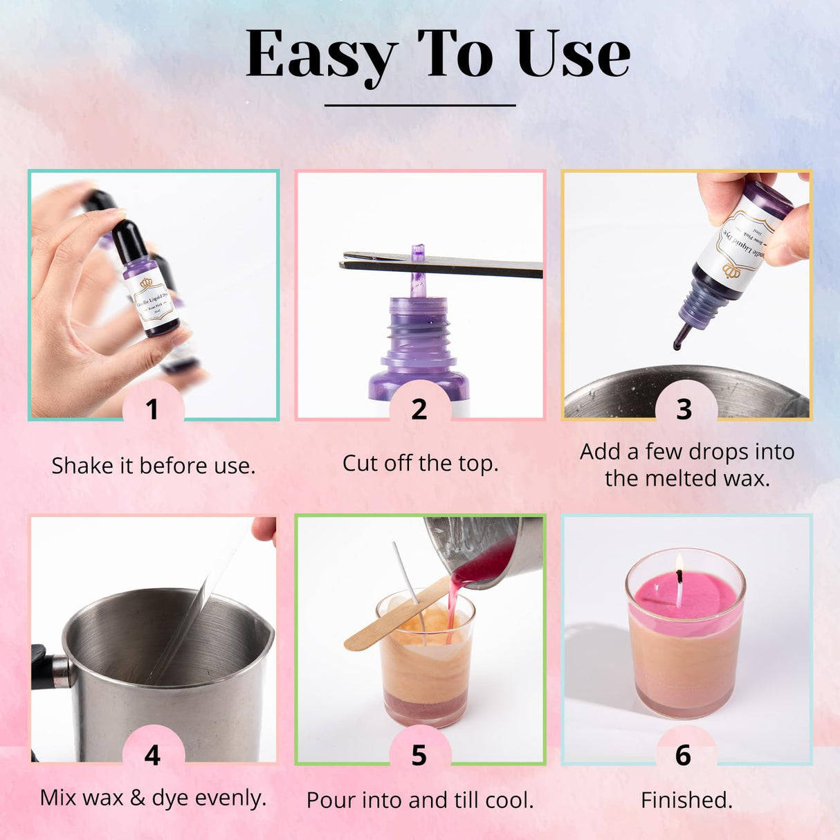 HTVRONT Candle Dye - 16 Vivid Colors Liquid Candle Wax Dye, High Concentrate Candle Dye for Soy Wax, Beeswax, Gel Wax, Palm Wax - 10ml/ 0.35 oz HTVRONT