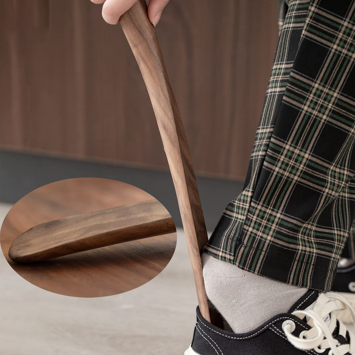 muso wood Shoe Horn 15" Long Handle for Seniors, Wooden Shoehorn for Men Women Kids Elderly Pregnancy - Hang Easily (Walnut) muso wood