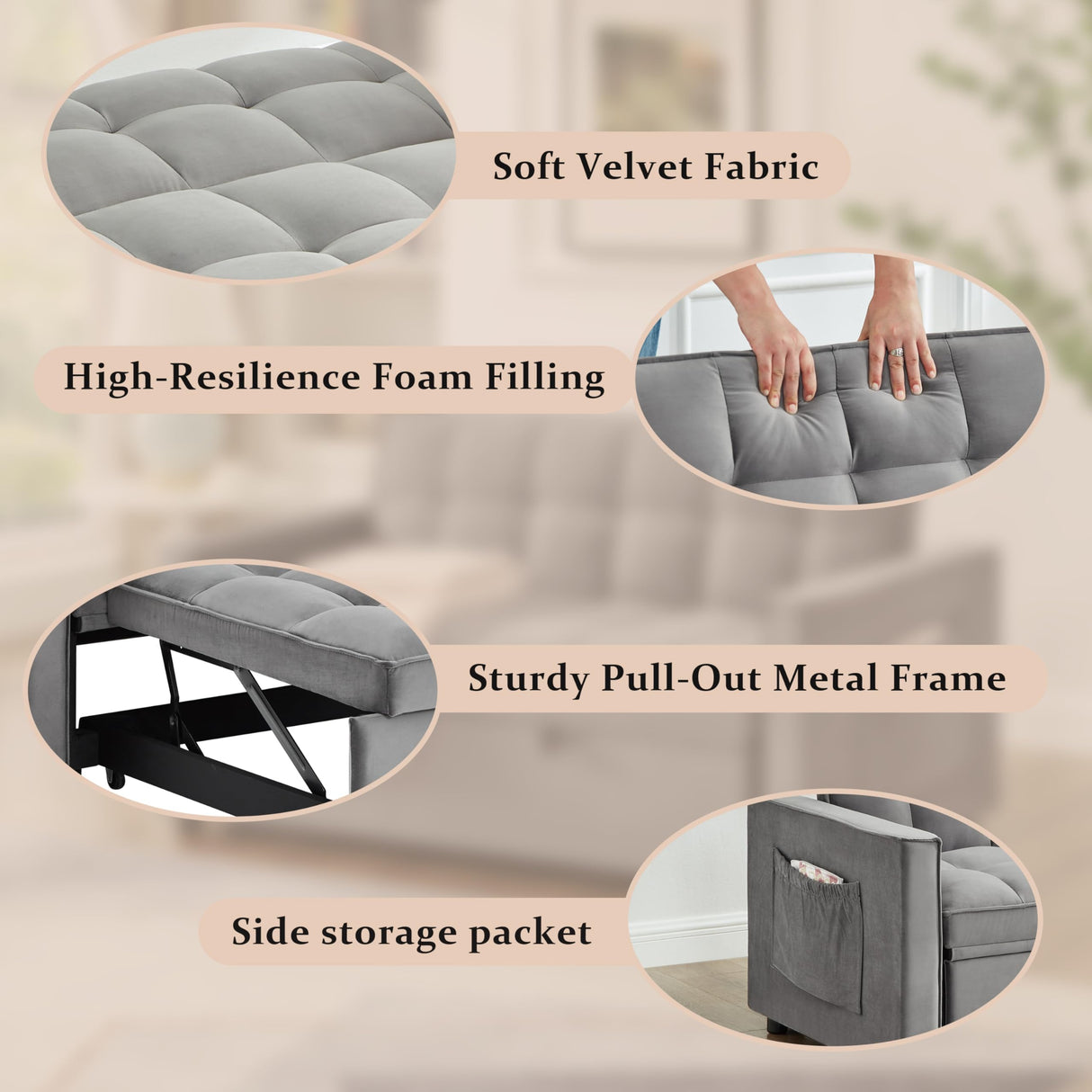 Gexpusm Pull Out Futon Sofa Bed, 55.3'' Convertible Loveseat Sleeper, 3-in-1, Velvet, Grey Gexpusm