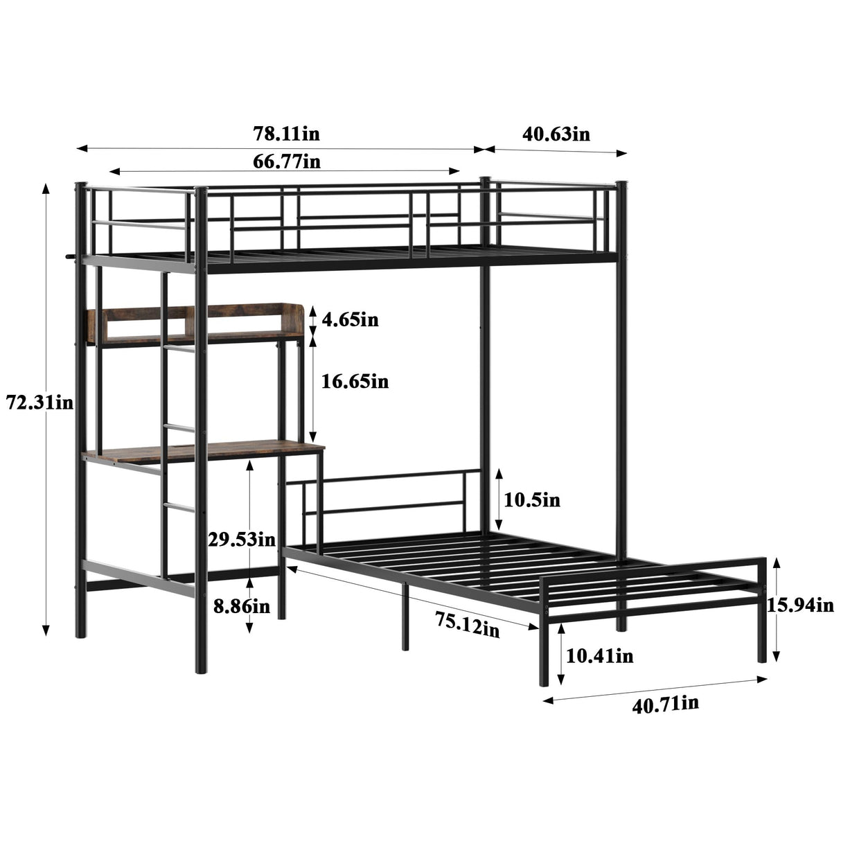 Bellemave Twin Over Twin bunk Bed with Desk, loft Bed with Desk and Shelves, Twin Over Twin Metal Bunk Beds with Charging Station, Black Bellemave