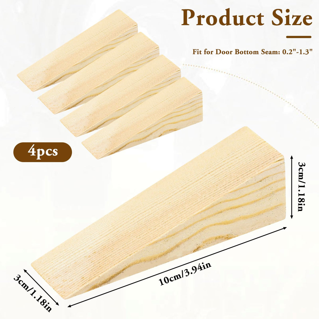 4 Pcs Wooden Door Stop Stopper Solid Non-Slip Doorstop Shims Triangle Wood Block Security Door Stopper Fit for Bottom of Door On Tile, Concrete, Carpet, Wooden Floor salbsever