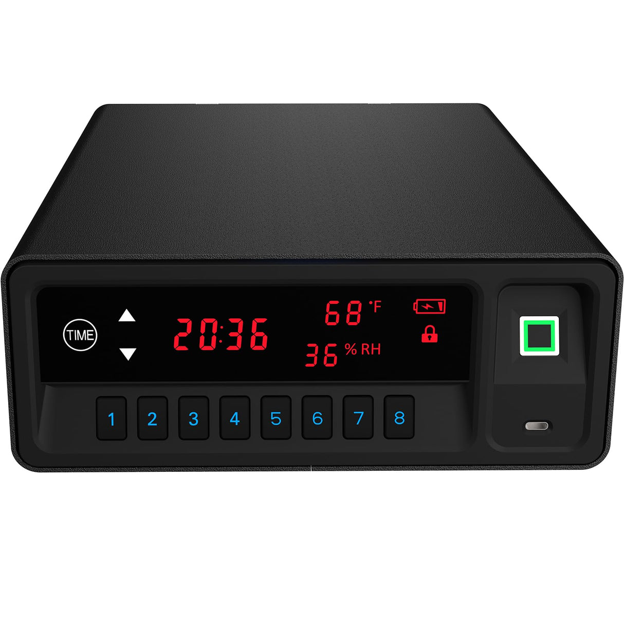 QINGENO Biometric Gun Safe,Clock Smart Safe Display with Temp,Humidity,Low Battery Warning,Drawer Gun Safe for Handgun - Nightstand Handgun Safe Pistol Safe (Black) QINGENO