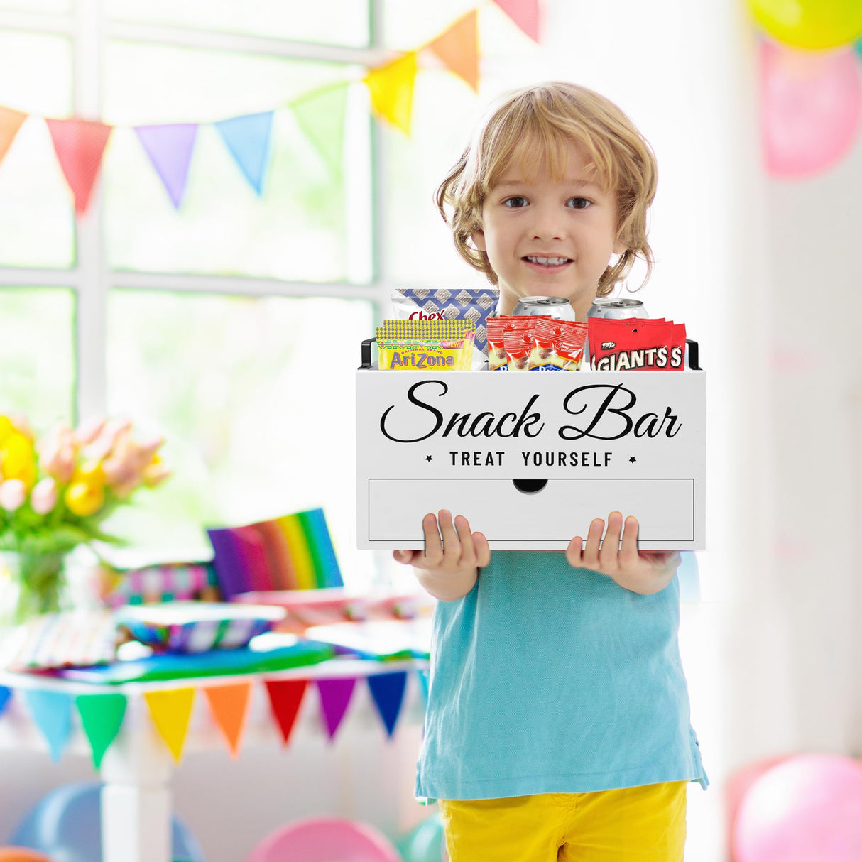 Snack Organizer for Countertop, Wood Pantry Storage Bins with Handles, Snack Organizer for Pantry, Kitchen, 4 Compartment Food Container Snack Box with Drawer, Pantry Organizer for Snacks, Chips Unistyle