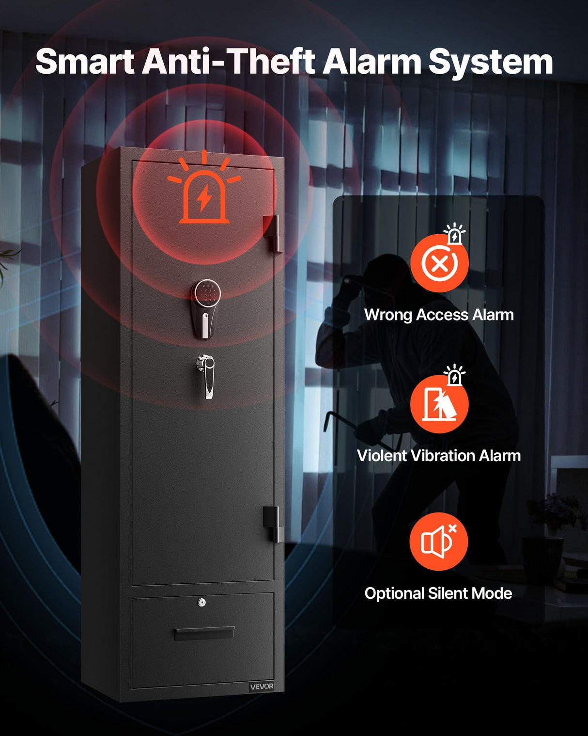 VEVOR 4 Gun Safe, Long Gun Cabinet for Rifles and Pistols, Quick Access Rifle Safe with 2 Ammo Slots, 2 Pistol Pockets & 2 Adjustable Racks, Large Digital Cabinet with Key and Password Lock VEVOR