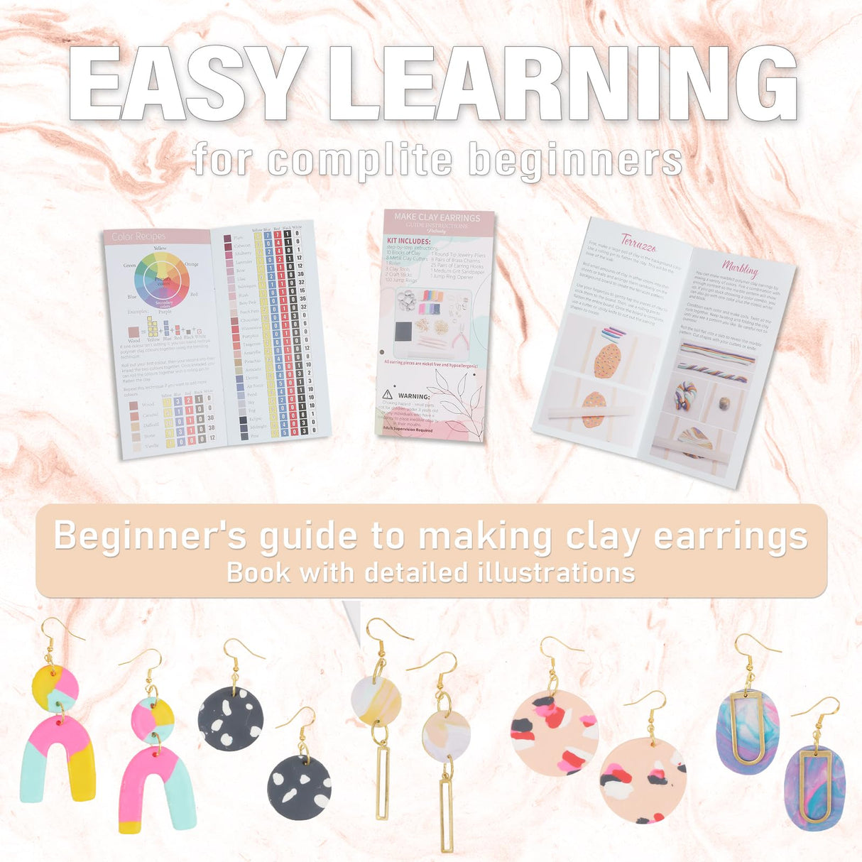 Patemby 184PCS Polymer Clay Earring Making Kit for Art Crafts Gifts Teen Girls and Adults, Ages 12+ DIY Polymer Clay Earring Jewelry Craft Making Gift Set Patemby