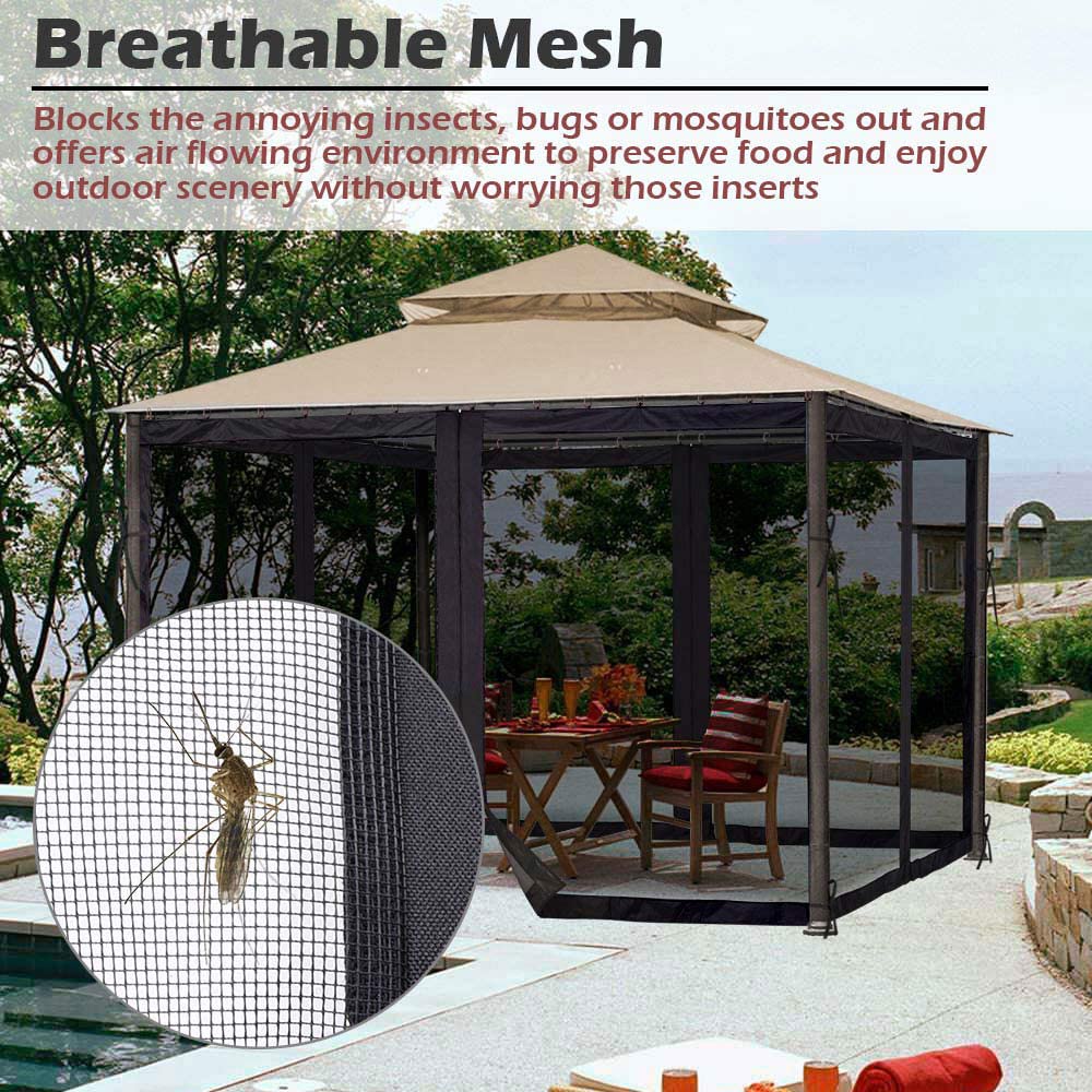 DOOSARG Gazebo Mosquito Netting, 10x10 Canopy Mosquito Netting, Black Universal Replacement Mosquito Netting Screen Walls, (Mosquito Net Only) DOOSARG