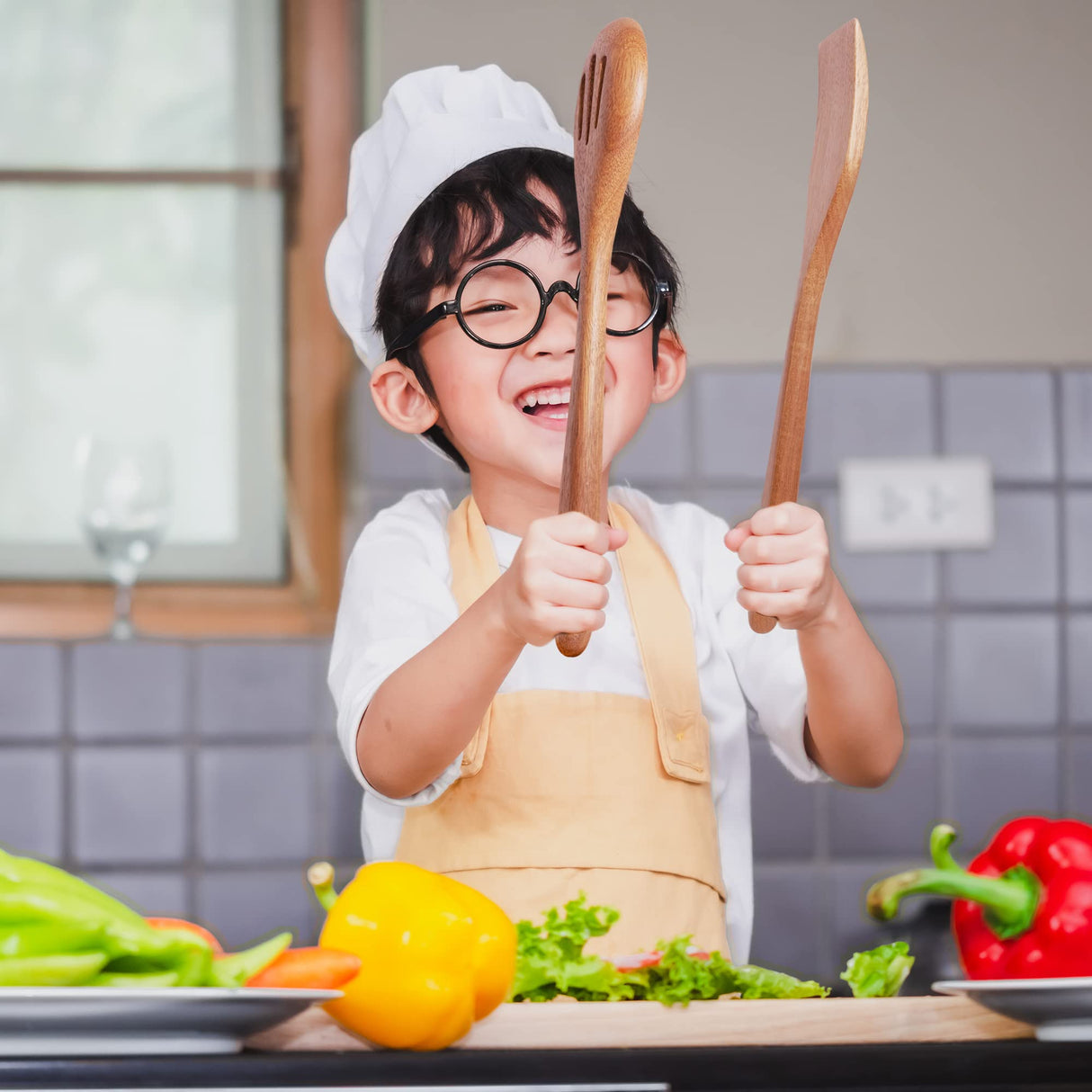 KITEISCAT Acacia Wooden Spoons for Cooking: 5-Piece Kitchen & Cooking Utensils Set - Wooden Spatula, Slotted & Pasta Spoon - Essential Wooden Utensil Set KITEISCAT