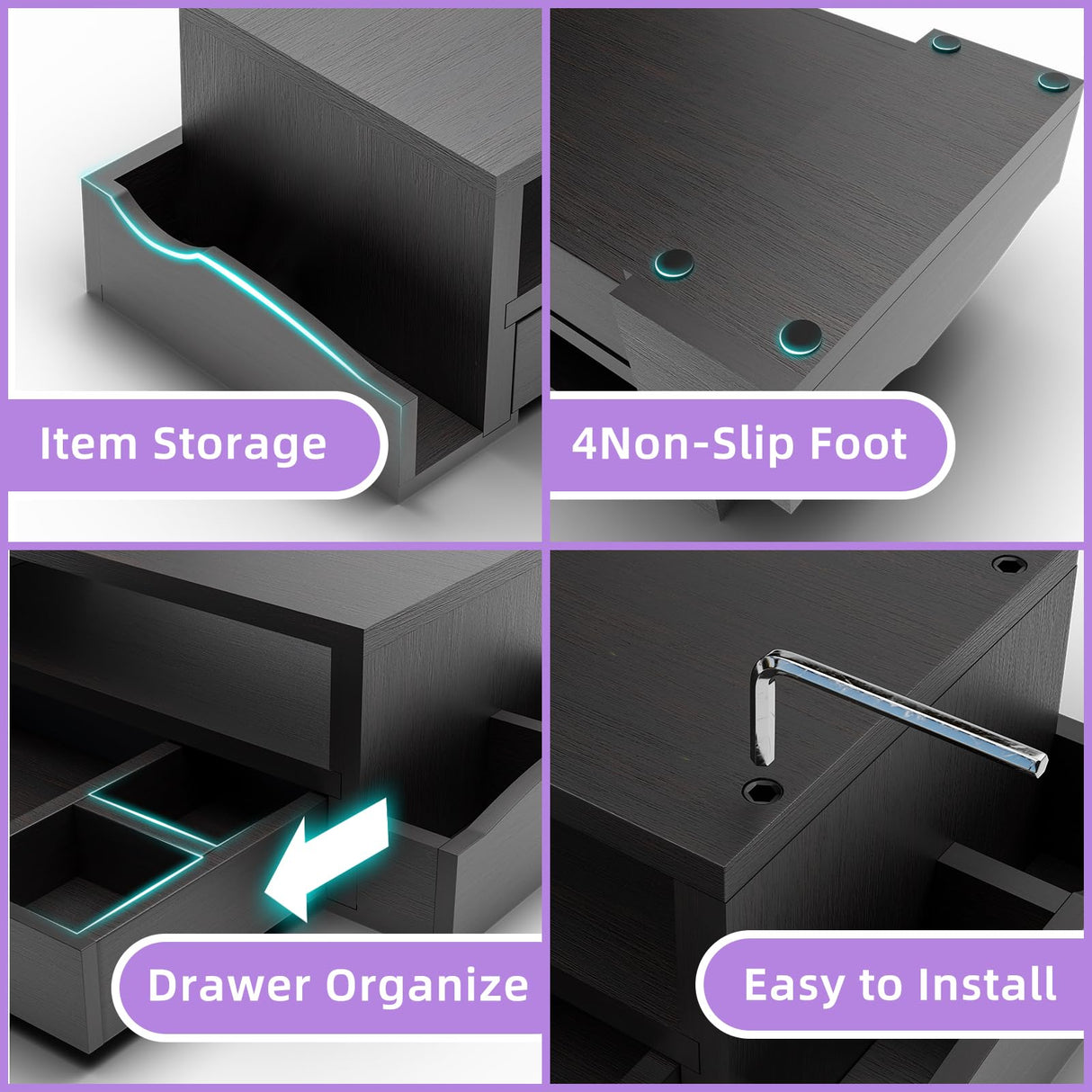 Simple Trending Monitor Stand Riser and Computer Wood Desk Organizer with Drawer and Pen Holder for Laptop, Computer, iMac, Black Simple Trending