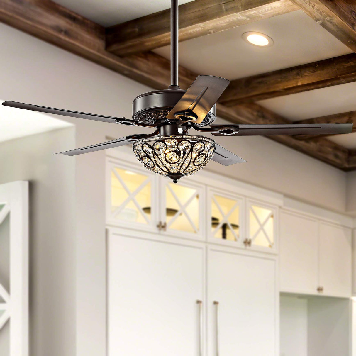 JONATHAN Y JYL9704A Ali 48" 3-Light Wrought Iron LED Ceiling Fan with Remote, Classic, Glam, Traditional, Transitional, Office, Living Room, Family Room, Dining Room, Bedroom, Oil Rubbed Bronze JONATHAN Y