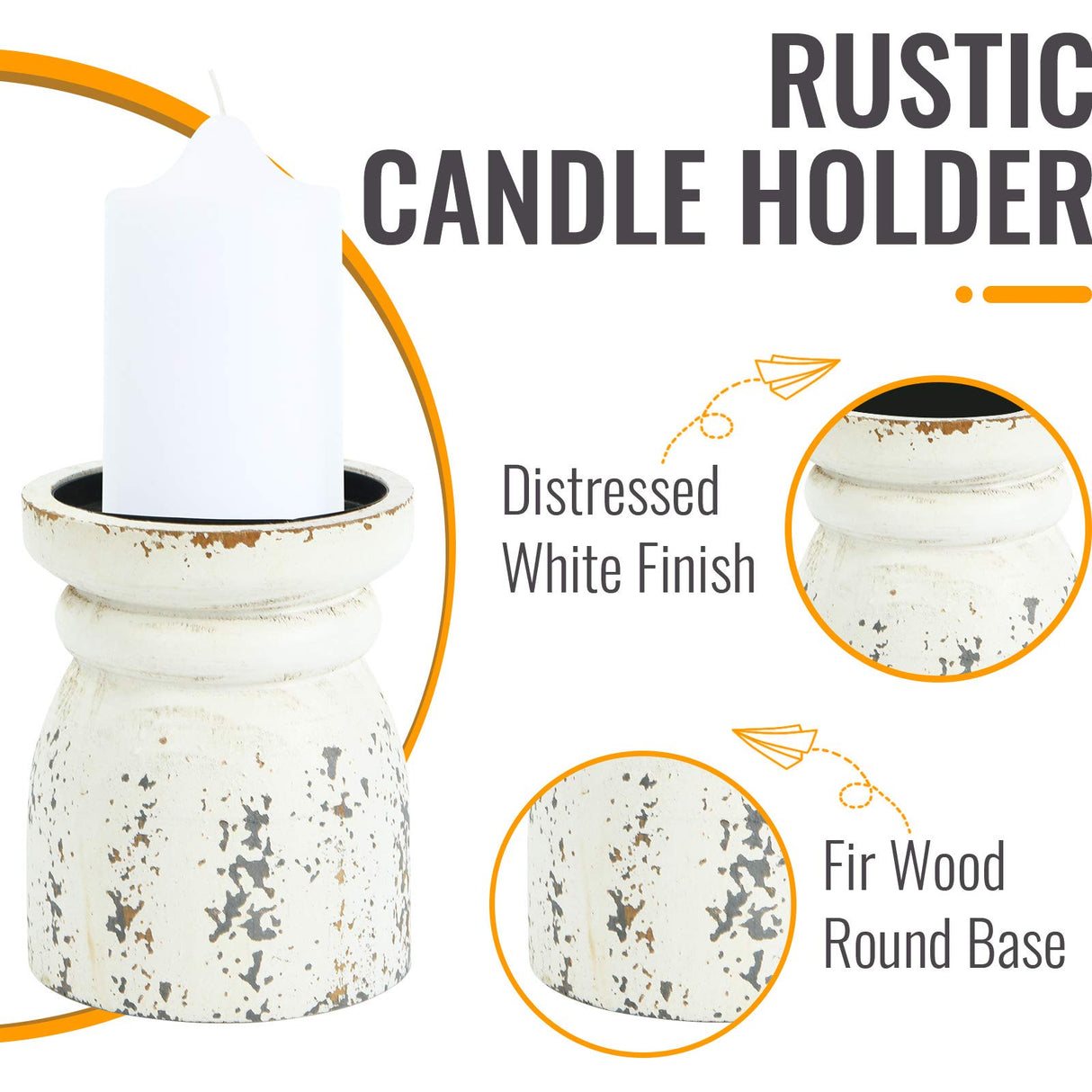 SOFE Rustic Candle Holder for Pillar Candle, Vintage White Wooden Pillar Candle Holder, Farmhouse Antique Candlestick Holder for Dining Table, Coffee Table Centerpiece (4.9" x 4.9" x 6.1") SOFE