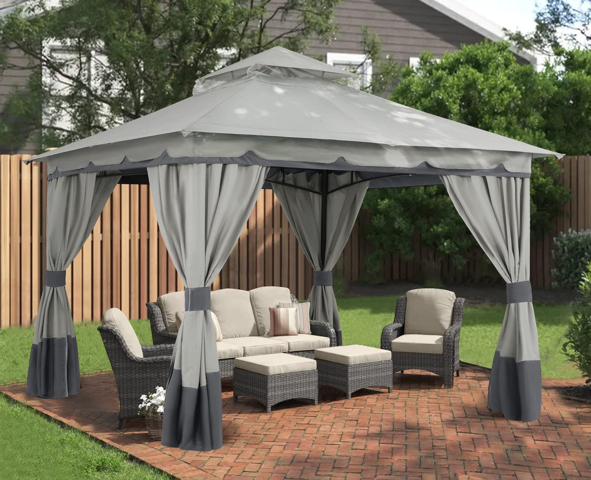 ABCCANOPY 8'x8' Outdoor Gazebo, Double Roof Patio Gazebo with and Shade Curtains, Light Gray ABCCANOPY