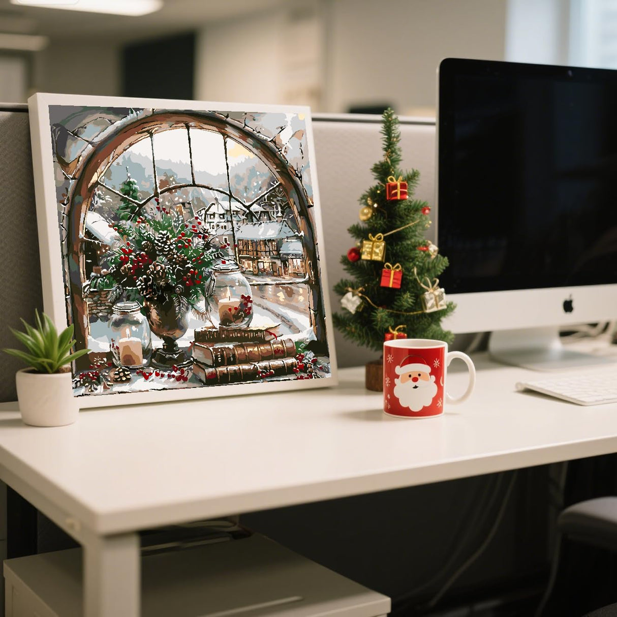 Christmas Paint by Numbers for Adults Xmas DIY Paint by Number Acrylic Canvas Winter Painting Art Kits for Home Decor 16x16 Inch (Without Frame) Clendo