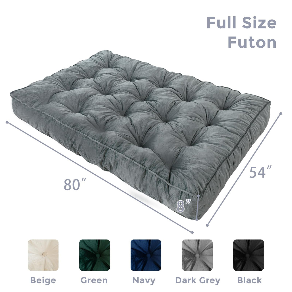 MAXYOYO 8" Futon Mattress Full Size, Extra Thick Futons Sofa Couch Bed, Velvet Floor Mattress for Adults, Shredded Foam Filling (Frame Not Included), Dark Grey MAXYOYO