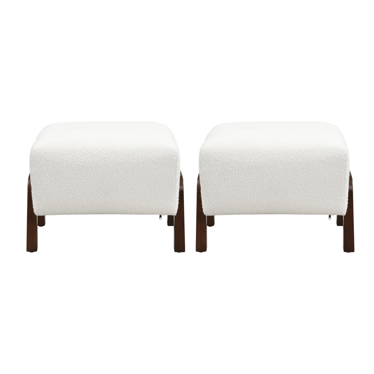 Christopher Knight Home Gypso Set of 2 Boucle Fabric Upholstered Ottoman, Wooden Small Ottoman Coffee Table, Modern Living Room Foot Stool, Extra Seat Sofa Footrest, White+Dark Brown Christopher Knight Home