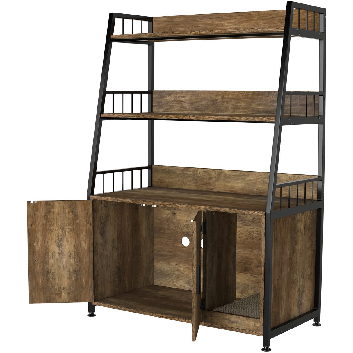 GDLF Large Hidden Cat Litter Box Enclosure Furniture with Shelf Wood Sturdy Cat Washroom Storage with Scratch, Light Brown GDLF