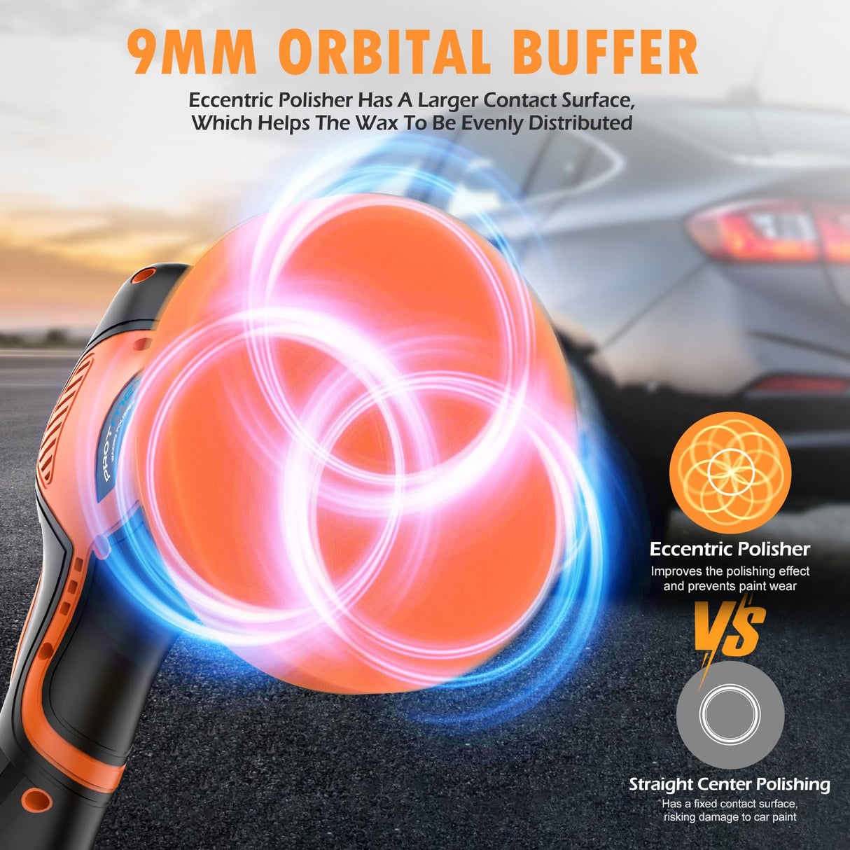 Cordless Car Buffer Polisher, Car Polishing Kit with 21V 2 X 4.0Ah Batteries, Orbital Eccentric Buffers with 8 Variable Speed Up to 6000 RPM, 6IN Touchscreen Buffer for Car Detailing/Scratch Removing Protmex