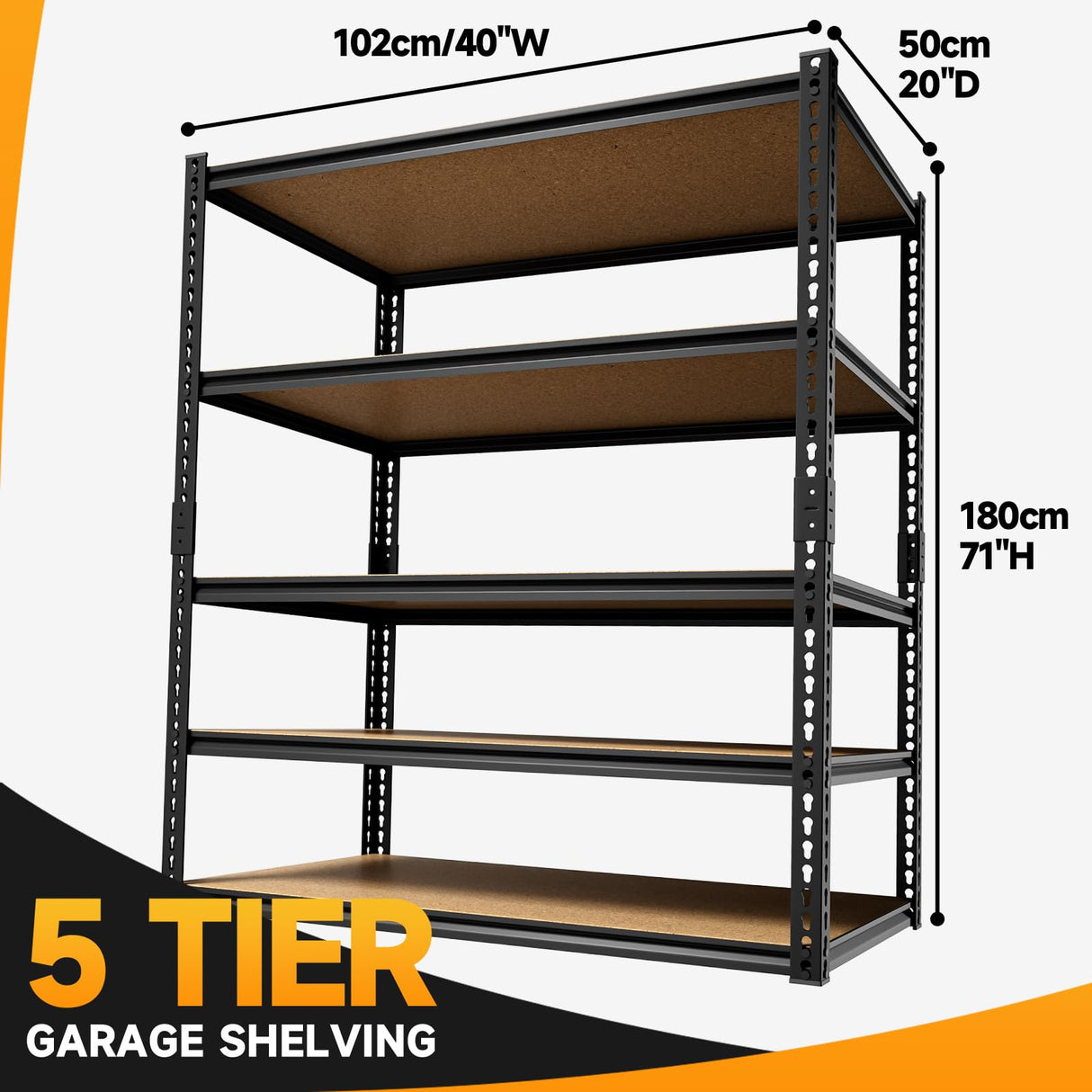 cynnda 5-Tier 40" W x 20" D x 71" H Garage Storage Shelves 2500LBS Garage Shelving Adjustable Metal Shelf Heavy Duty Shelving Units for Garages Steel Pantry Rack cynnda