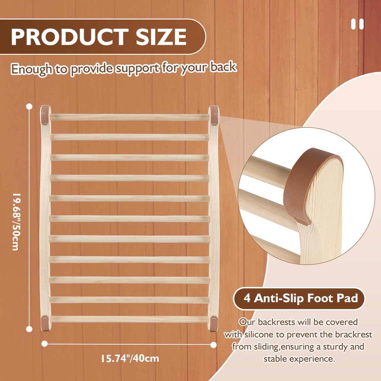 Sauna Backrest Sauna Accessories Wooden Slip-Resistant Non-Toxic Comfortable S-Shape Design Sauna Chair - Sauna Accessories with Felt Sauna Hat, Seat Pad and Slippers for Any Barrel or Infrared Sauna Ziimaikery