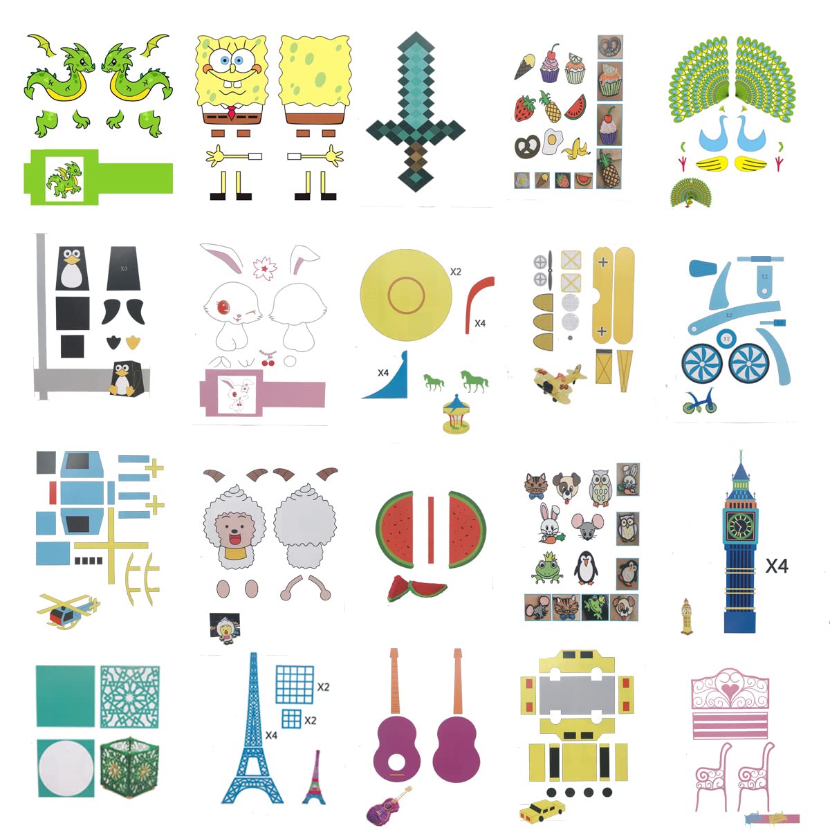 40 Patterns 3D Printer Drawing Molds Paper Stencils for 3D Printing Pen,Painting Graffiti Template Printing Paper for 3D Pen Kids DIY Gift,Animal Vehicle Sword, with a Transparent Board Plate WelyHM