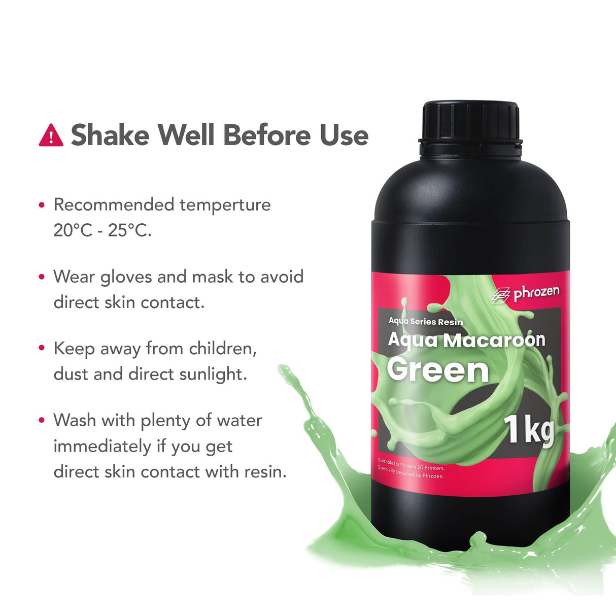 Phrozen Aqua Resin for 3D Printing, 405nm UV-Curing Photopolymer, Low Shrinkage, High Precision, Low Odor, Vivid Color, Non-Brittle, Fast Curing for LCD/DLP/SLA Printers (Macaroon-Green, 1KG) phrozen