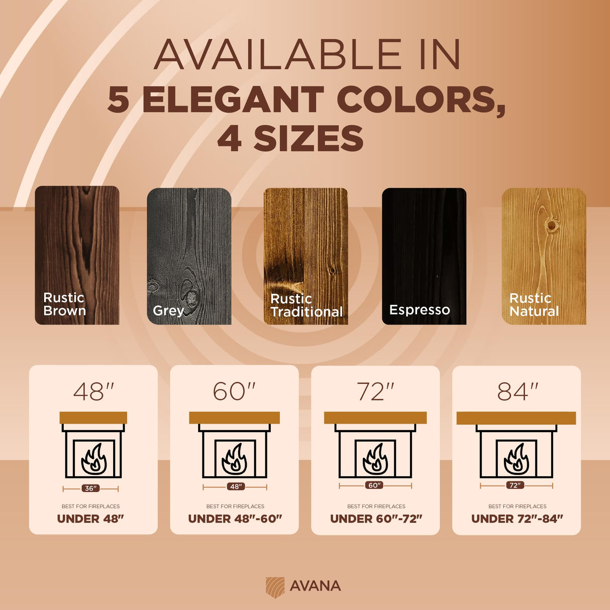 Avana Rustic Fireplace Mantle Shelf 60 Inches - Handcrafted Wood Mantles for Over Fireplace - Wall Mounted Farmhouse Fireplace Mantel Shelf - Floating Fireplace Mantels 60 Inch X 8 X 5 Rustic Natural Avana