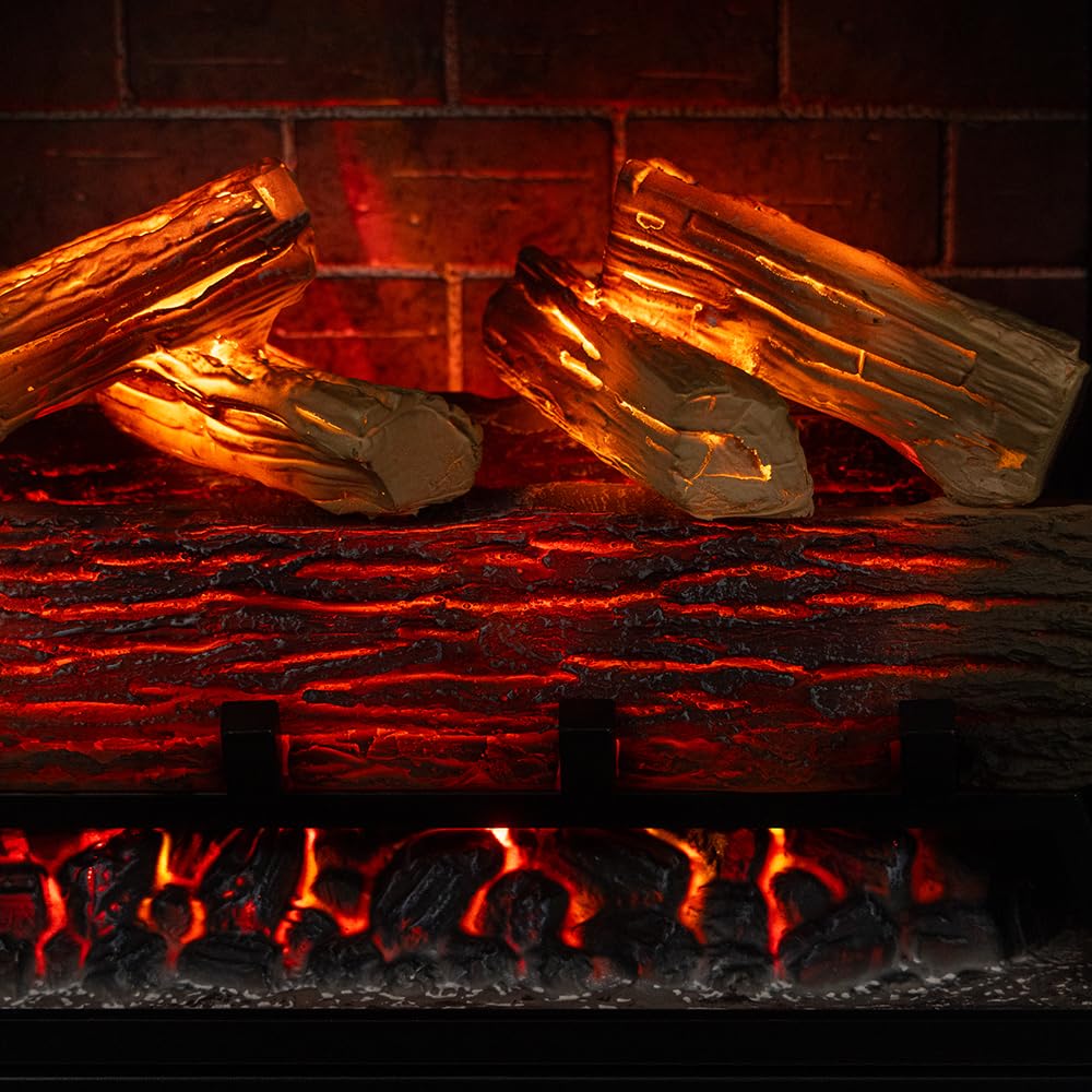 Modern Ember Uptown 33" Smart Electric Fireplace Insert with 3" Trim Kit, Compatible with Alexa and Google Assistant - Includes Remote, 1,000 Sq Ft Electric Heater with Realistic Ember Bed & Log Set Modern Ember