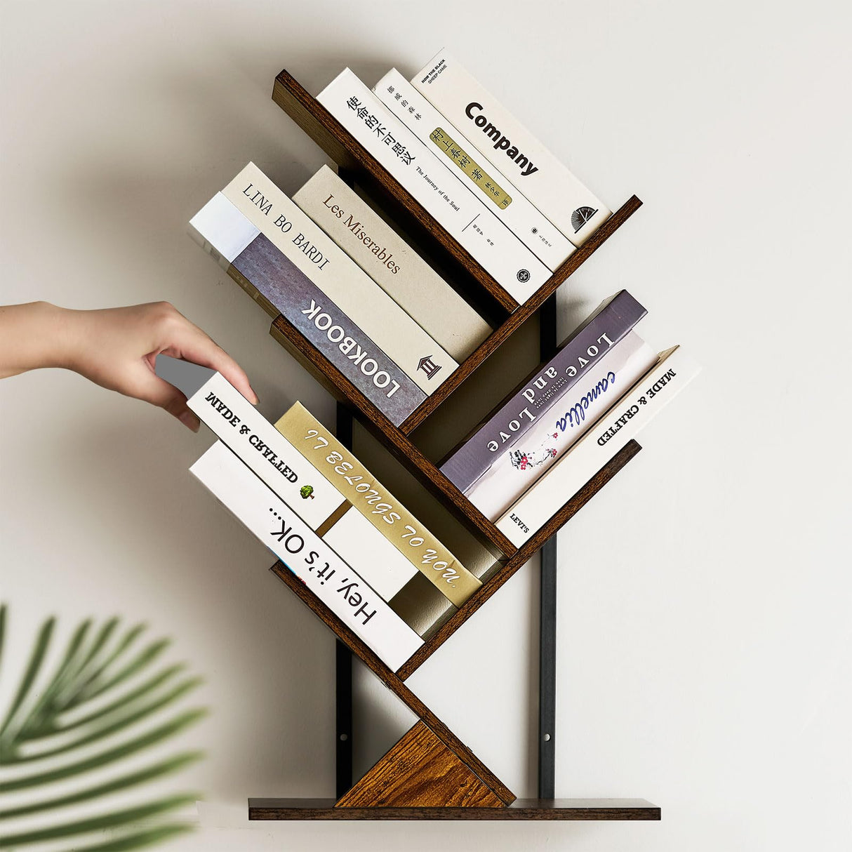 BESHIGH Wood Floating Hanging Shelves Storage for Wall, 4 Tier Wall Mount Tree Bookshelf for Displaying Books/CDs/Magazine, Unique Wall Bookcase for Home, Office, Living Room BESHIGH