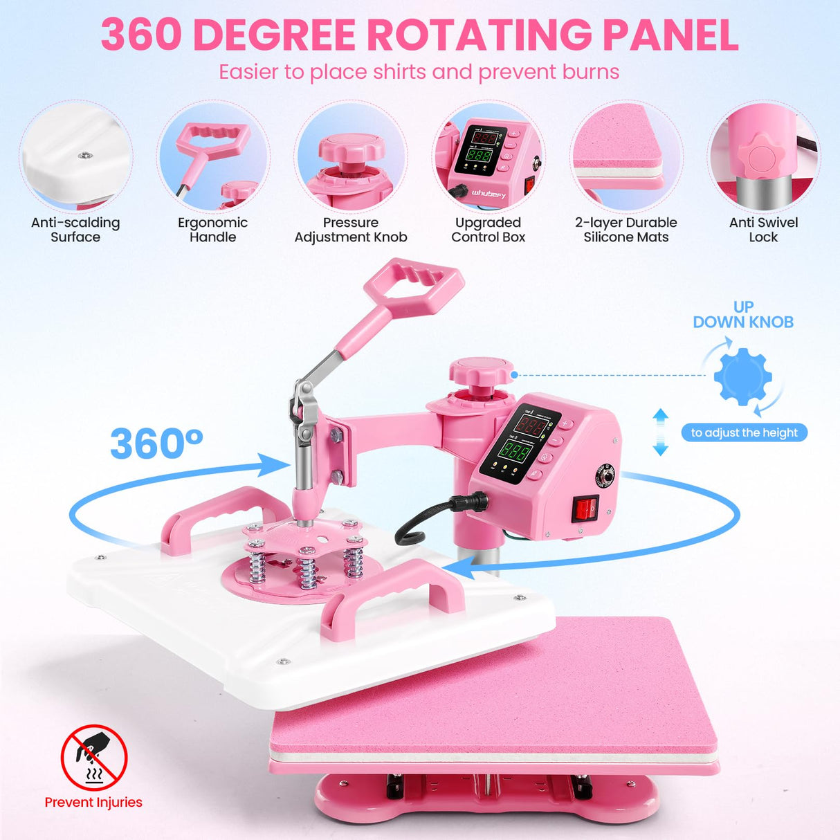 Whubefy 5 in 1 Heat Press Machine 15"x12" with Tumbler Press Hat Press, Industrial Sublimation Heat Press Machine for T Shirts Bags Hat Cap Mug Plate, 360° Swing Away T Shirt Press Machine Transfer Whubefy
