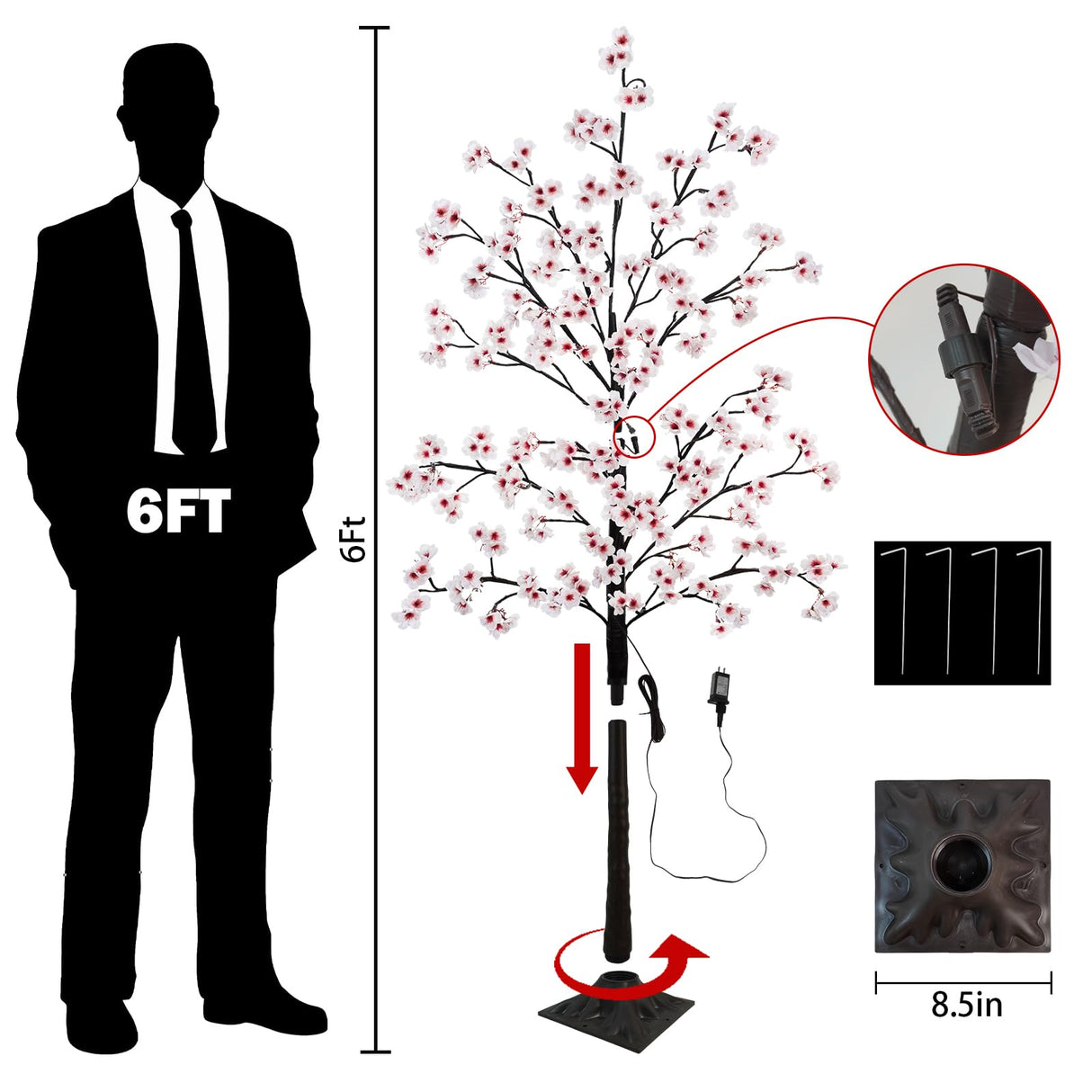 Uieke Cherry Blossom Tree, 6FT 96 Fairy Lights Artificial Lighted Tree for Home Inside Outdoor Spring Wedding Party Festival Decor, Warm White Uieke