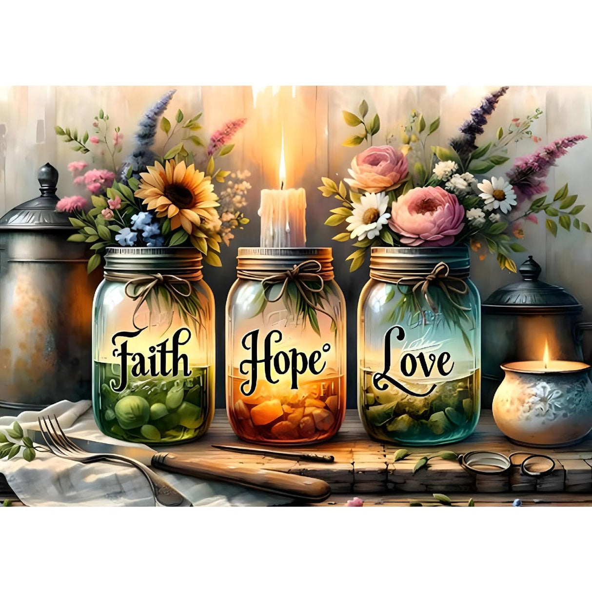 5D Diamond Painting Kits for Adults, Faith, Hope, Love Wishing Bottle Diamond Art kit for Adults Beginner, DIY Full Drill Diamond Dots with Diamond Gem Art and Crafts for Home Wall Decor 16 x 12 Inch Fotasmua