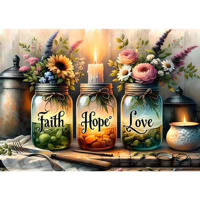 5D Diamond Painting Kits for Adults, Faith, Hope, Love Wishing Bottle Diamond Art kit for Adults Beginner, DIY Full Drill Diamond Dots with Diamond Gem Art and Crafts for Home Wall Decor 16 x 12 Inch
