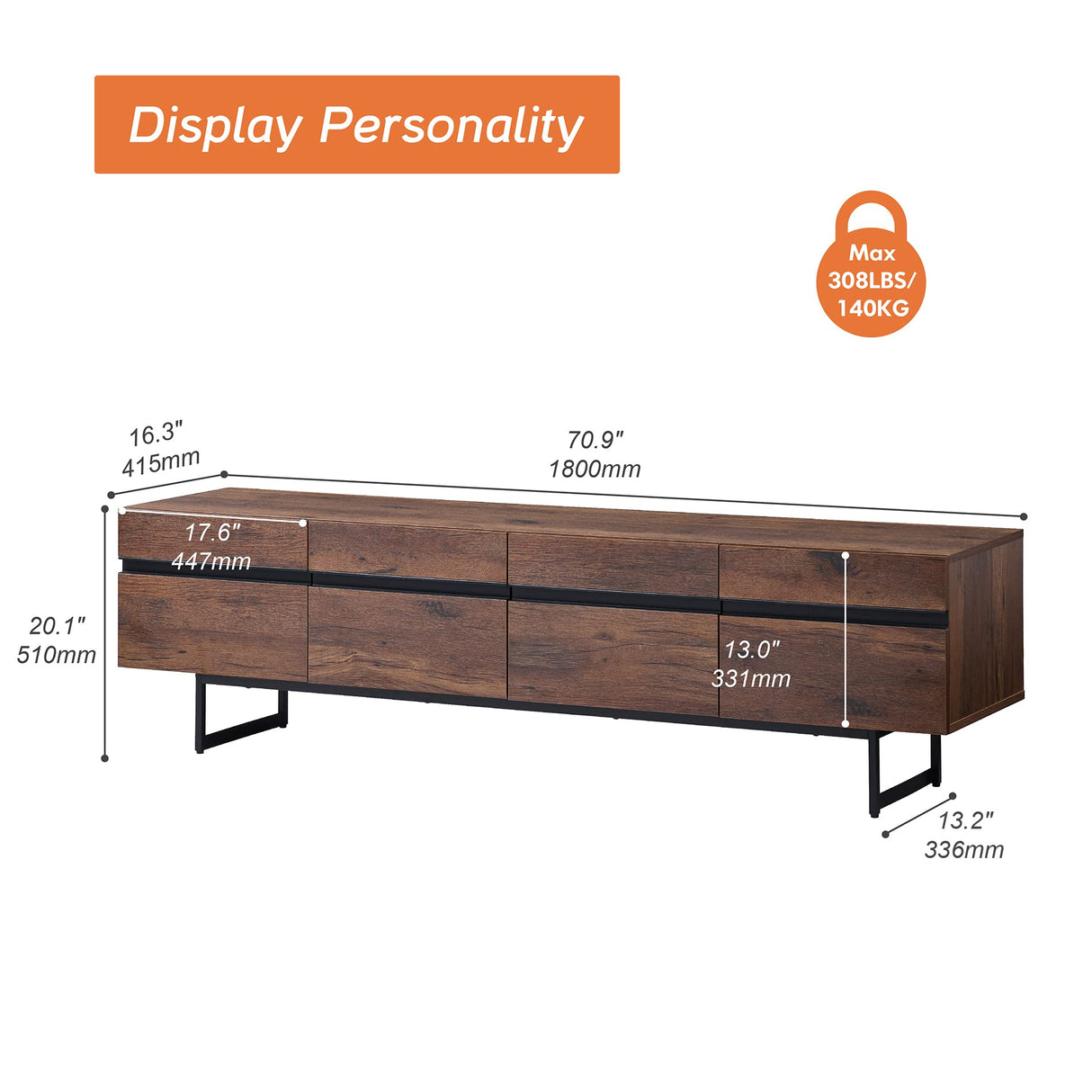 WAMPAT Modern TV Stand for up to 75 inch, Wooden Entertainment Center TV Console with Storage Cabinets Media Console for Living Room,Brown WAMPAT