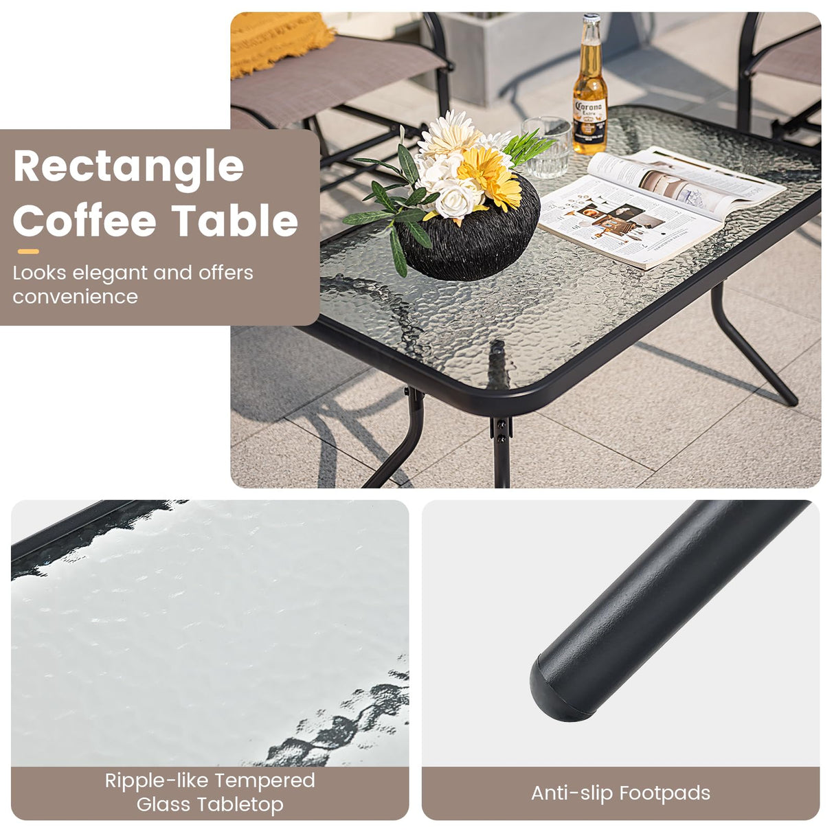 Tangkula 4 Pcs Patio Glider Set, Outdoor Gliding Loveseat w/Tempered Glass Coffee Table, Heavy-Duty Patio Furniture Set for Backyard, Porch, Poolside (4 PCS Patio Glider Set) Tangkula