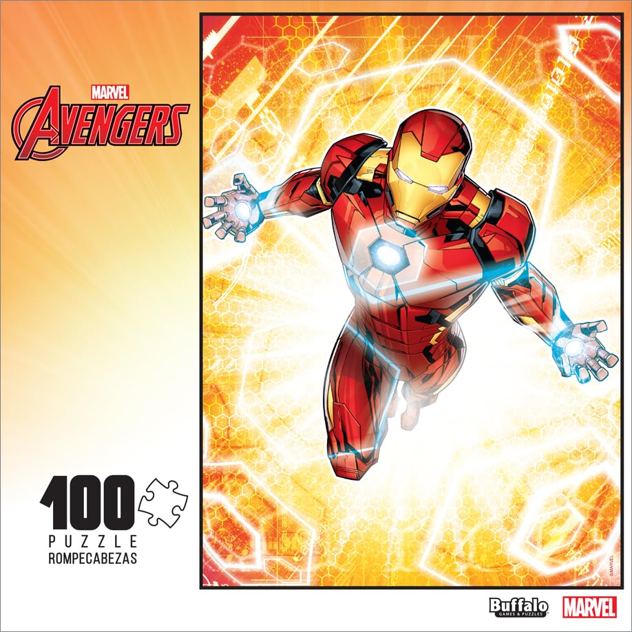 Buffalo Games - Marvel - The Armored Avenger - 100 Piece Jigsaw Puzzle for Families Challenging Puzzle Perfect for Family Time - 100 Piece Finished Size is 15.00 x 11.00, Large Buffalo Games