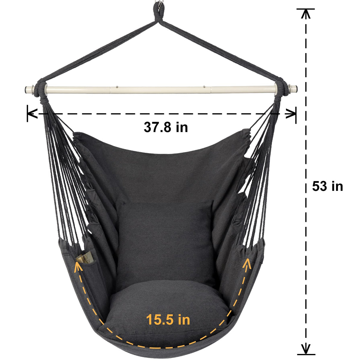 Y- Stop Hammock Chair Hanging Rope Swing Chair, Max 500 Lbs, 2 Seat Cushions Included, Removable Steel Spreader Bar with Anti-Slip Rings, Hardware kit-for Indoor or Outdoor(Dark Grey) Y- STOP